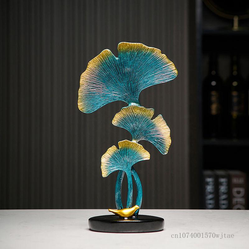 Ginkgo Leaf Sculpture for Home Decoration Creative Light Yellow and Green Simulation Resin Gift Office and Study Living Room 1PC