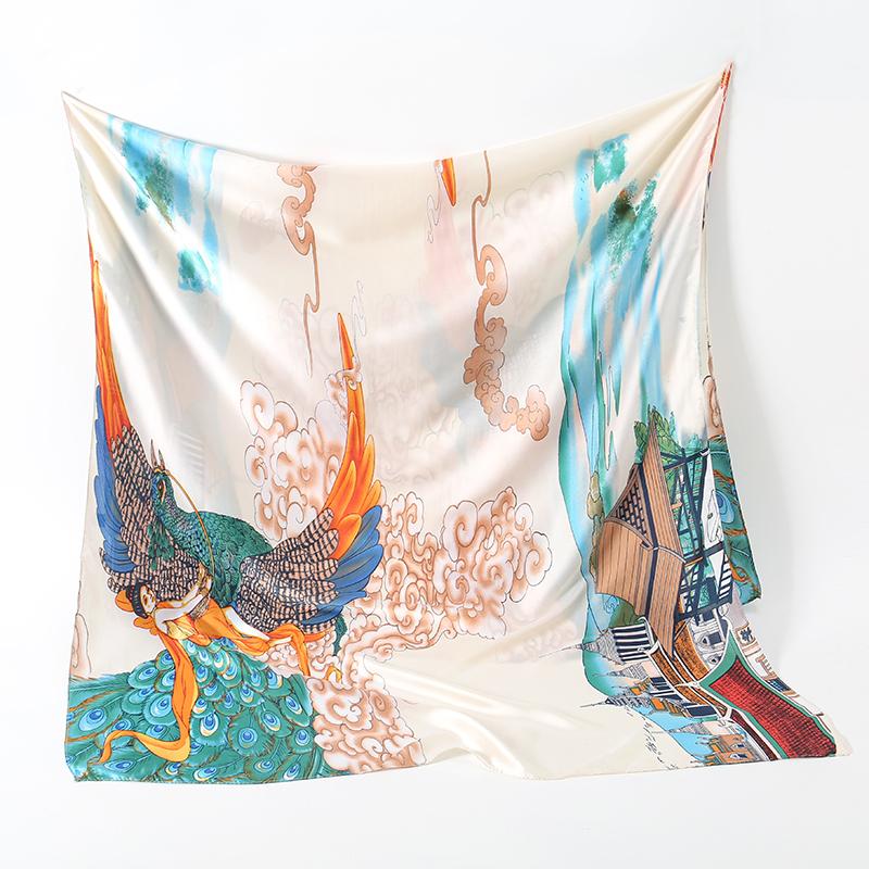 Fashion Imitation Silk Satin Scarf Printed Floral Shawl Women Lightweight Scarves Beach Travel Outdoor Sunscreen Hijab 180*85cm