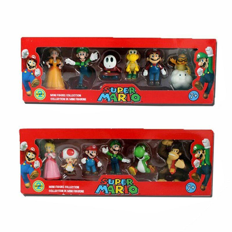 Sechsteiliges Super Mario Bros Actionfiguren-Spielzeugset mit Luigi, Yoshi und Pilz-Sammelfiguren für Kinder