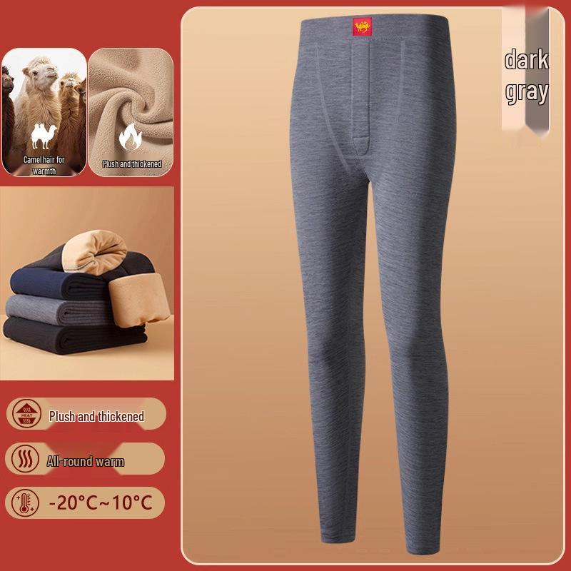 Men's Gray Thermal Camel Hair Leggings with Fleece Lining - Thick, High Elasticity, Tight-fitting, Warm Winter Cotton Pants