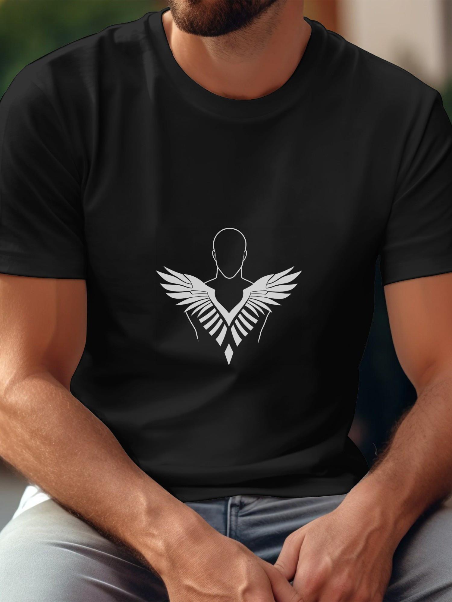 Geometric Winged Graphic T-shirt - Black & White Contrast Design XXL
