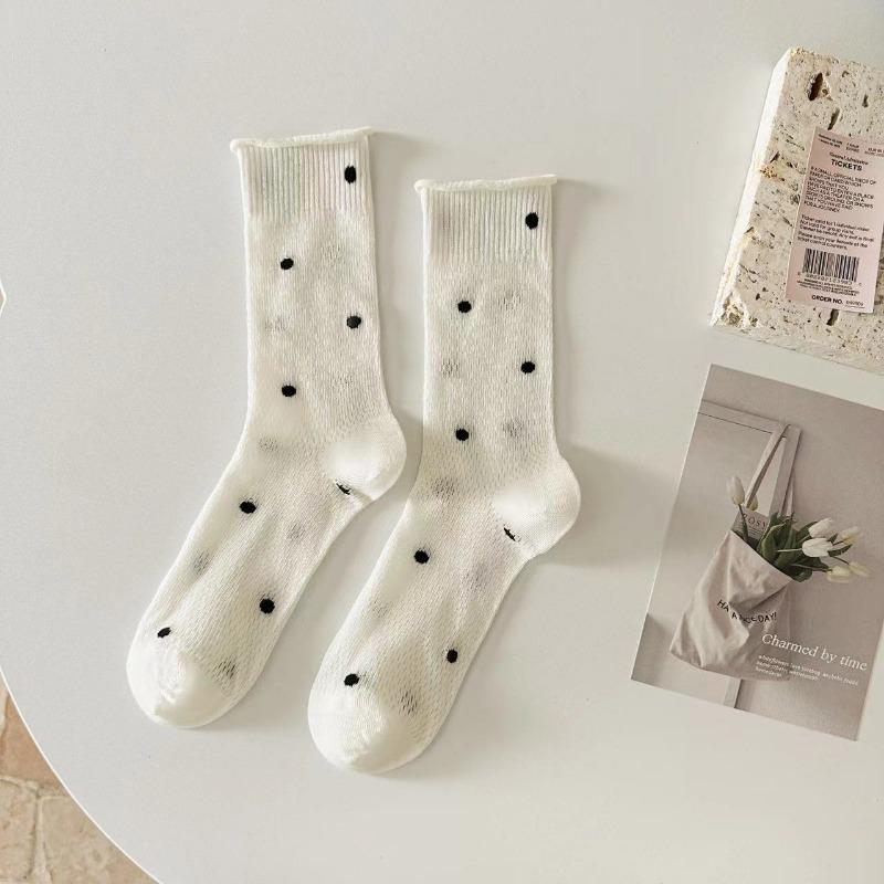

Summer Pure Cotton Thin Solid Color Polka Dot Socks for Women, Rolled-up Mesh, Eye Polka Dot, Perforated and Breathable Pile Socks 1 pair молоко, білий колір