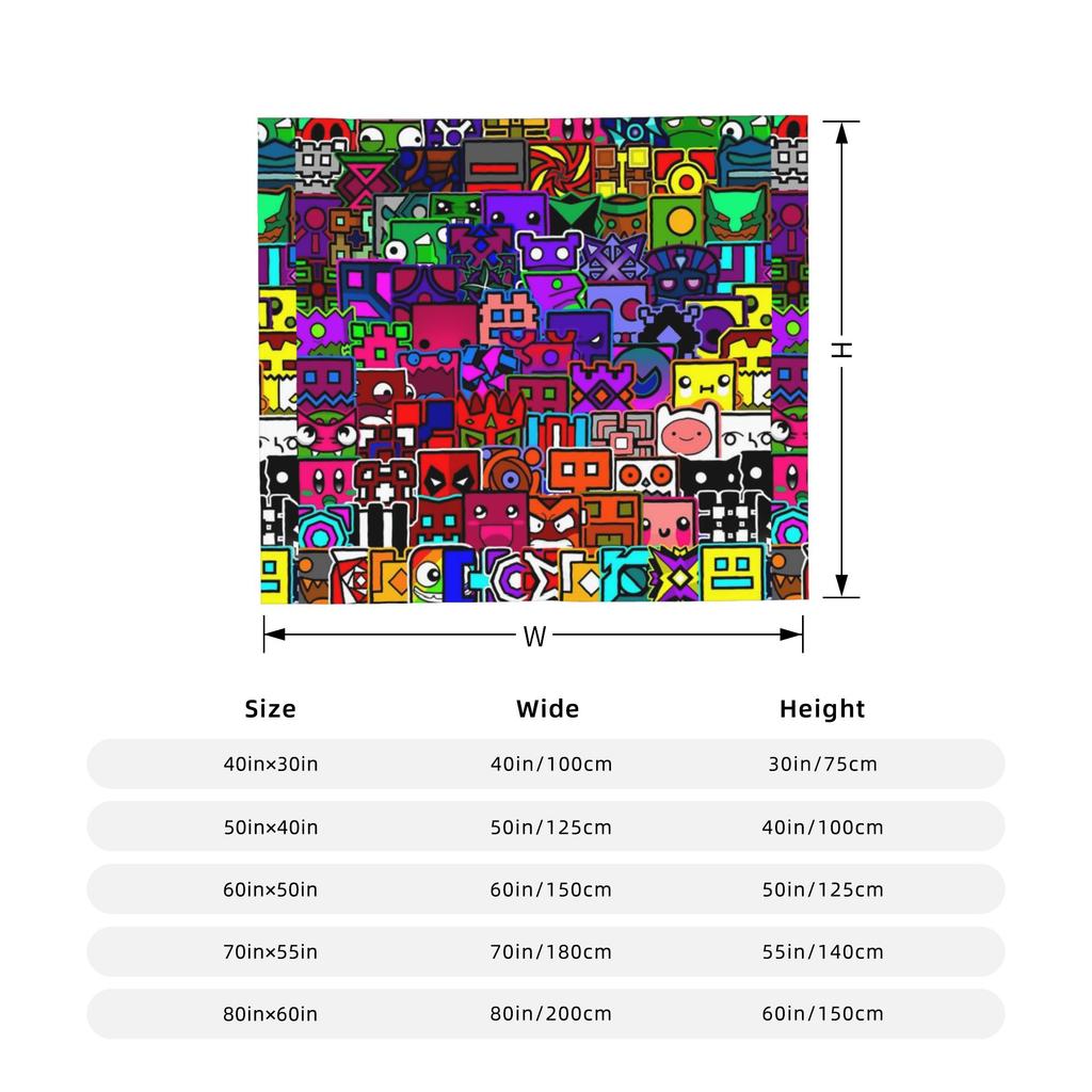 Funny Gaming Geometric Dash Video Game Knitted Blanket Velvet Geometry Dash Soft Throw Blankets for Bedding Couch Bedspread