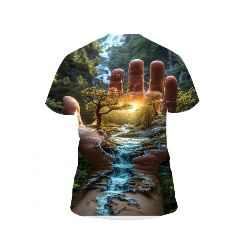 Men'S Summer Fashion Crew Neck Short Sleeve T-Shirt, Magic Forest 3D Print, P
