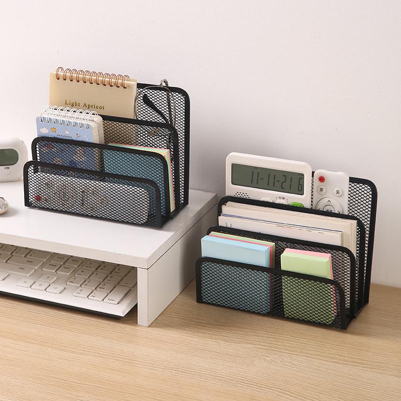 Metal Mesh Desktop File Organizer - Multi-layer Office Document & Sticky Note Holder for Students