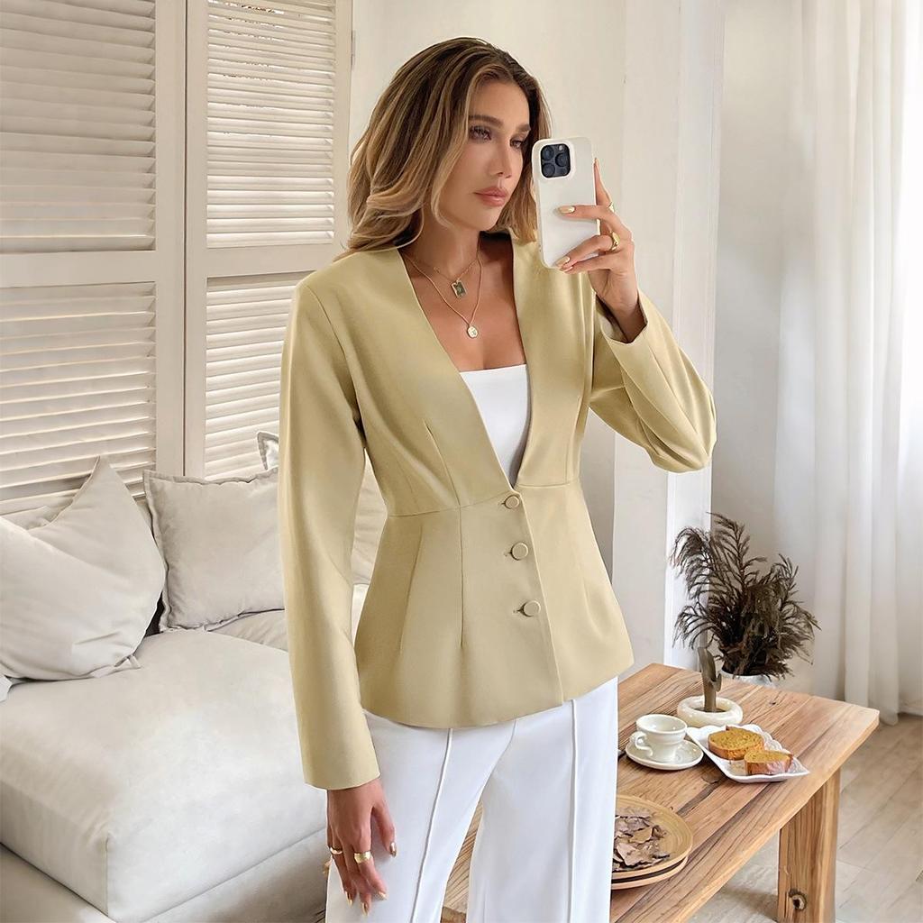 2025 Autumn/Winter European & American Elegant Long-Sleeve Buttoned Women's Suit Jacket