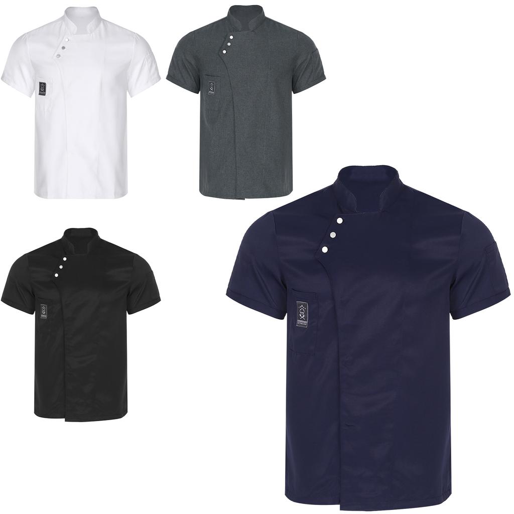 Unisex Stand Collar Chef Jacket for Restaurant Kitchen Uniforms Bakery Staff Durable Work Attire