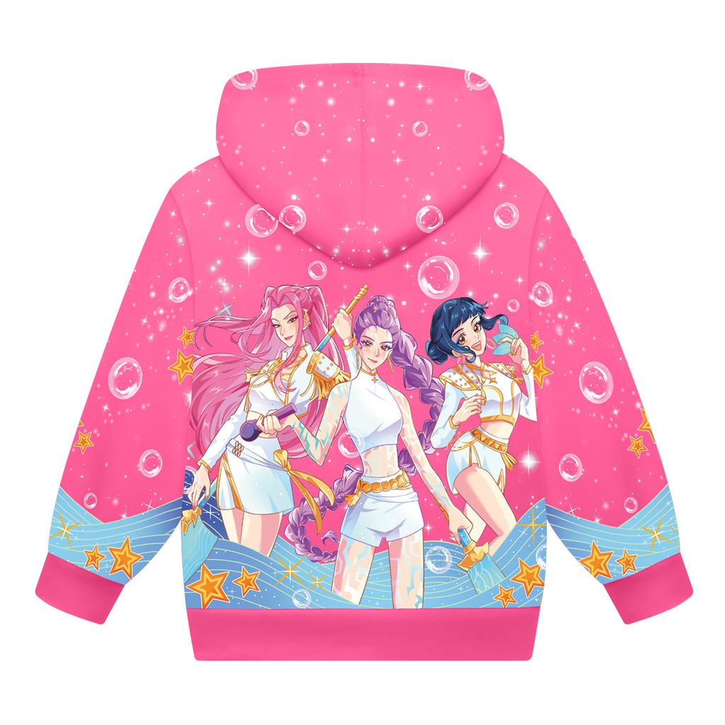 Dětská Dívčí POP Zpěvačka Rumi Zoey Mira Potištěná Neformální Mikina s Kapucí na Zip s Dlouhým Rukávem Bunda Kabát