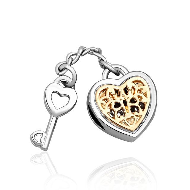 Lock Charm Fit Original Bracelet Love Locks Keys Double Heart Bead Diy Women Jewelry Giftcopper Trinket Jewelry Party Gift