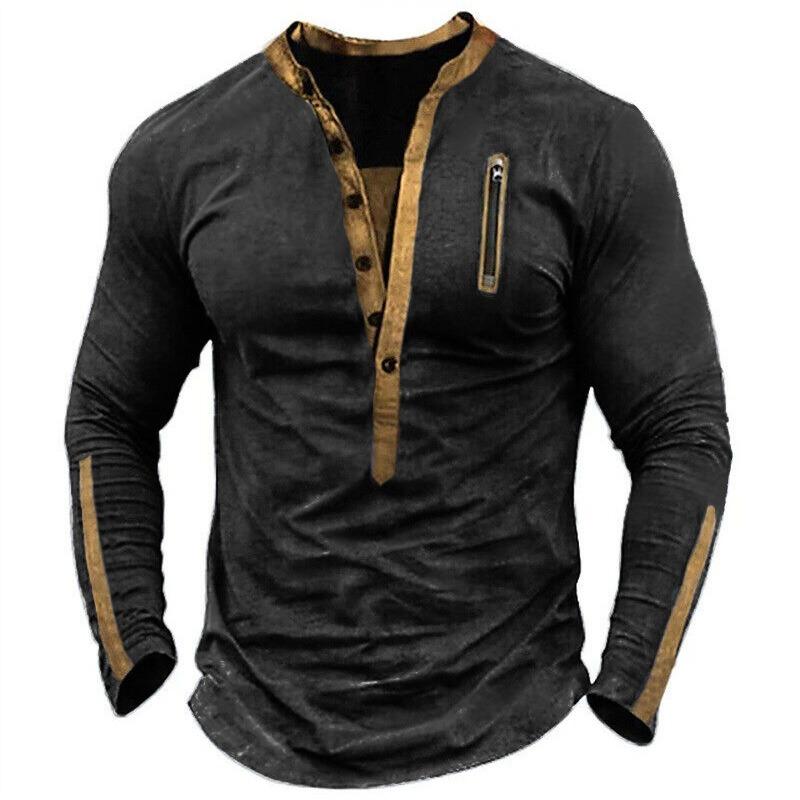 Men S Solid Color Stand Collar Buttoned Long Sleeve Tactical Casual Sweatshirt