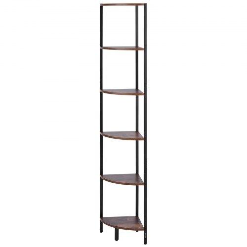 VEVOR 6 Tier Corner Shelf, Tall Corner Stand with LED Light, Wall Shelves Tower Storage Organizer with Metal Frame & Wooden Shelves