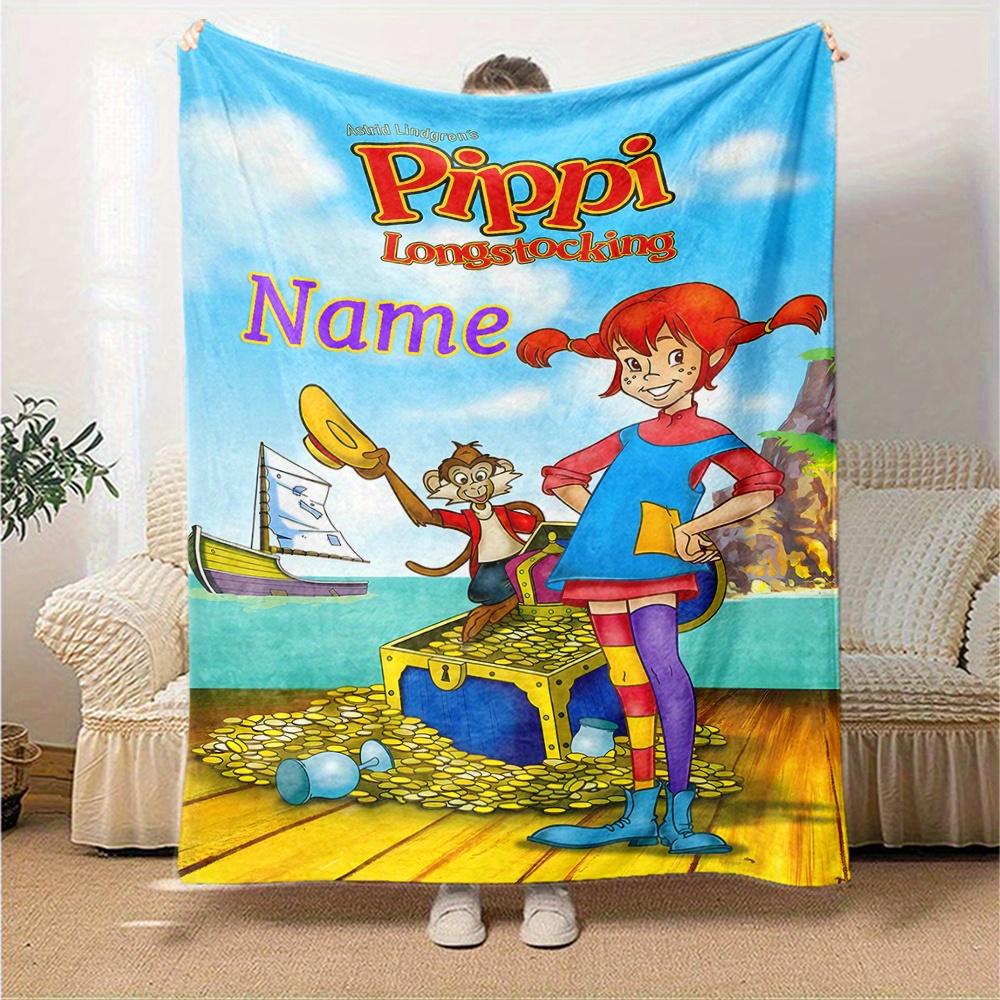 Pippi Longstocking Monkey Treasure Chest Ocean Blue Sky Blanket With Customizable Name Soft And Comfortable Shawl Blanket For All Seasons Suitable For