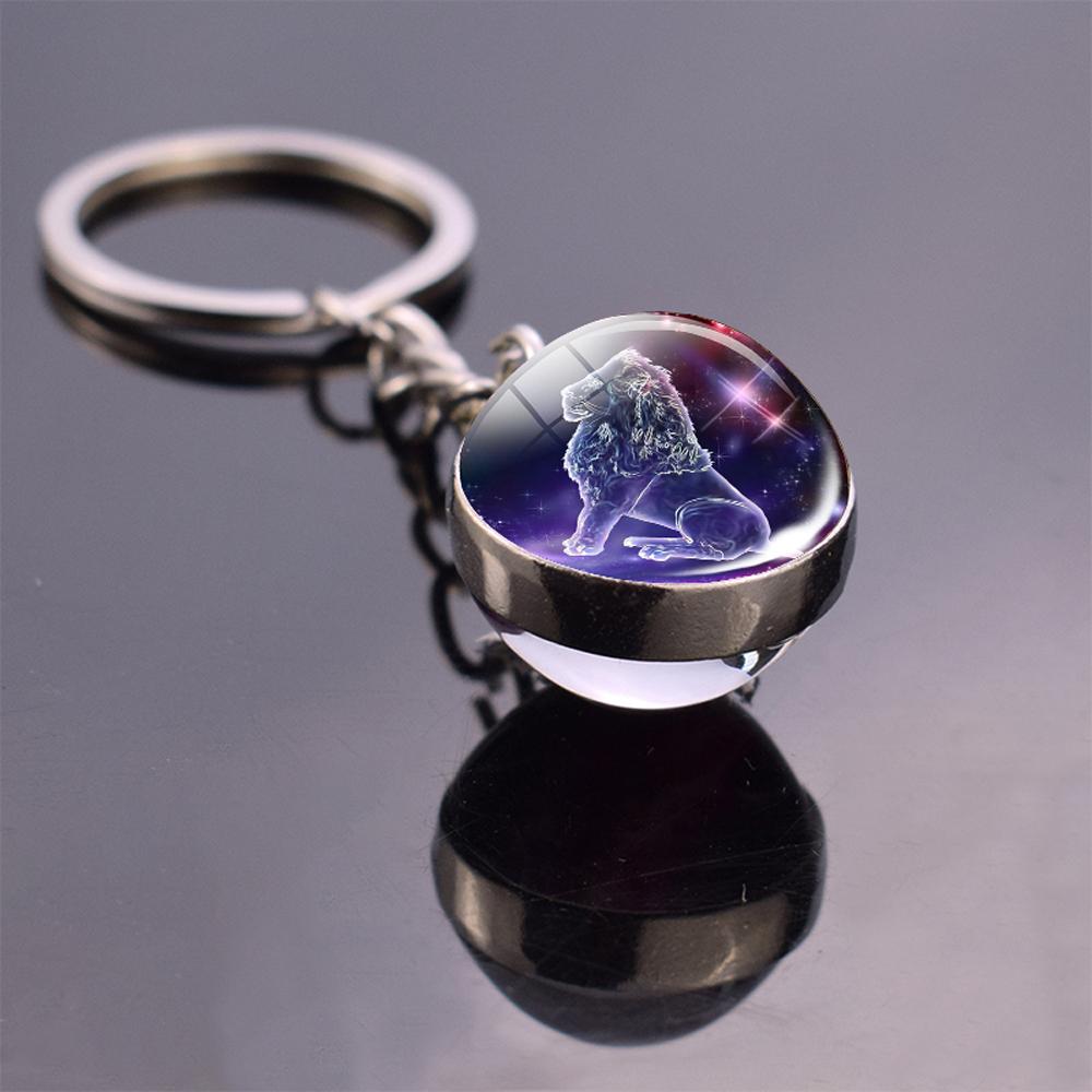 Libra Glass Ball Glowing Jewelry Key Rings 12 Constellation Keychain Zodiac Keychain Luminous