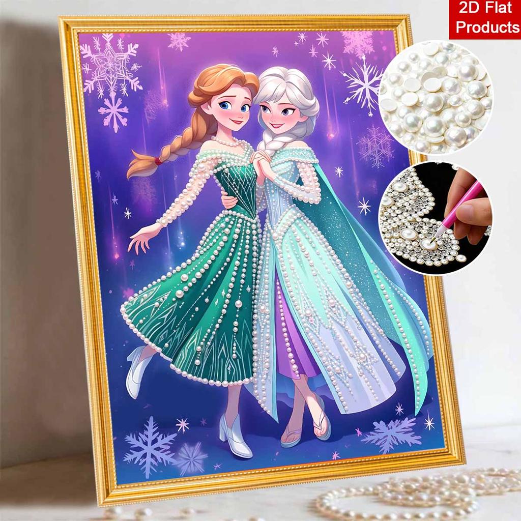Disney Pearl Painting Frozen Portrait for Beginners and Adults, DIY Pearl Diamond Art Painting Kit for Home Wall Decor Gifts