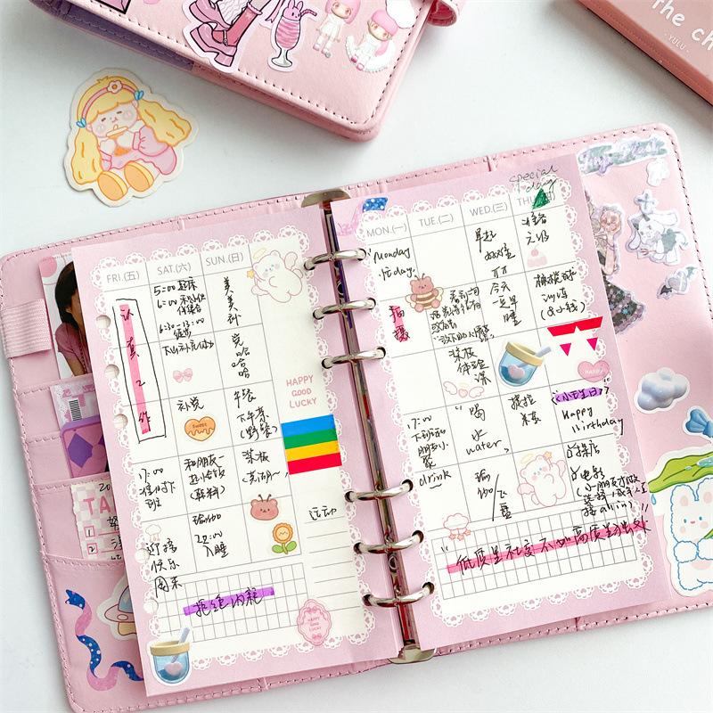 A6 Cute Binder Rabbit Week Plan Todo Paper Refill Accessories 120gsm Loose-leaf Notebook Journal Diary Paper School Stationery