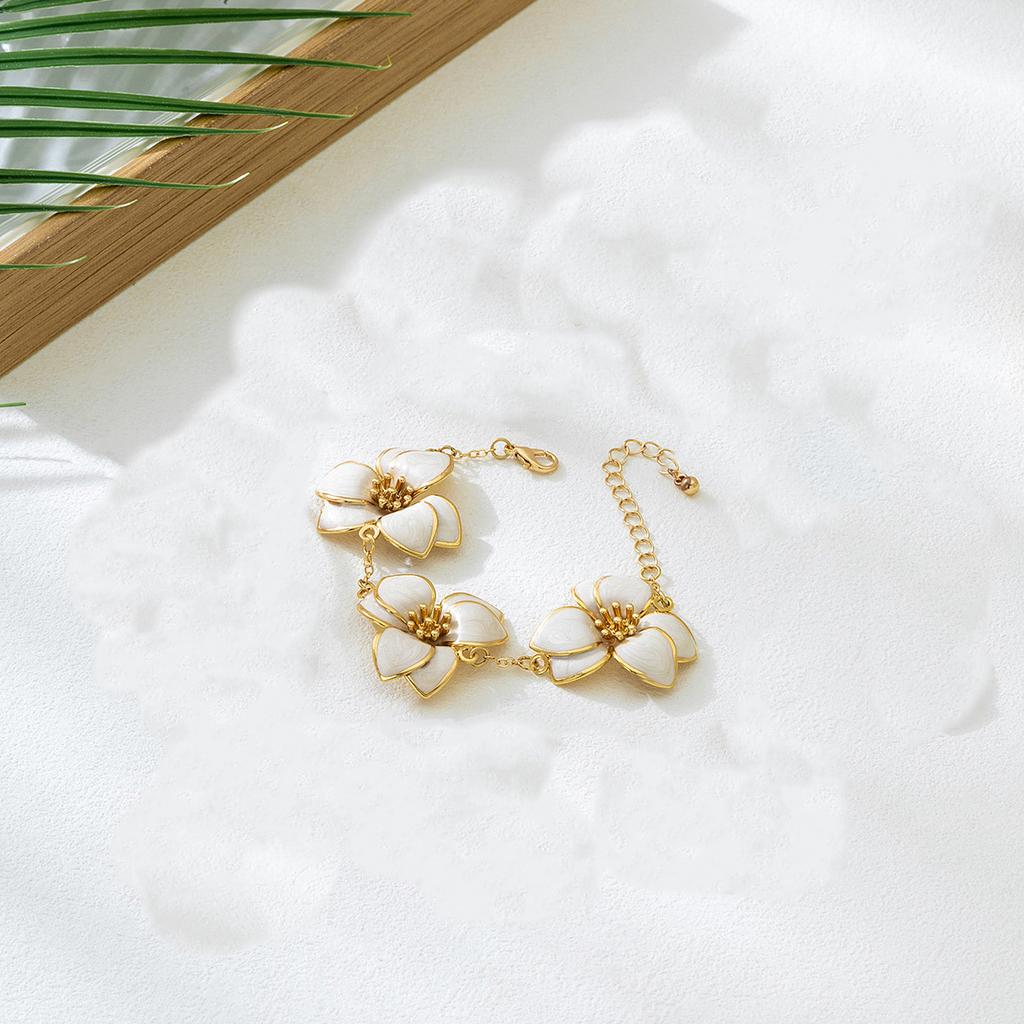 Simple Oil-Infused Flower Earrings And Necklace Set - Casual Jewelry Set For Women