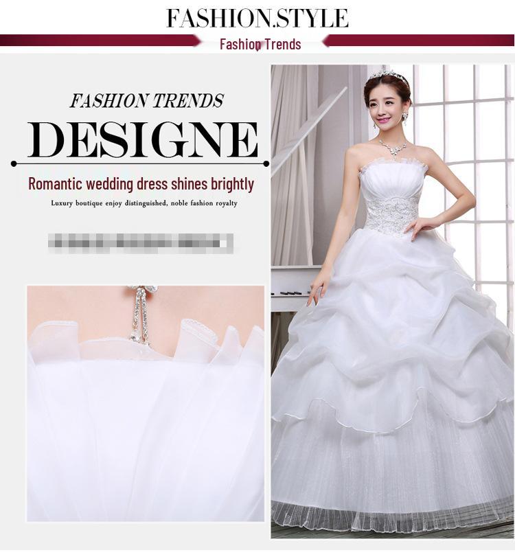 2025 Bílé šněrovací šaty bez ramínek v korejském stylu, délka až na zem, organzové svatební šaty