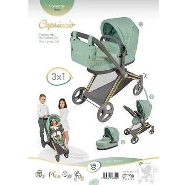 Cărucior pentru păpuși DeCuevas 81773 3 în 1 pliabil Capriccio 2025 cu geantă