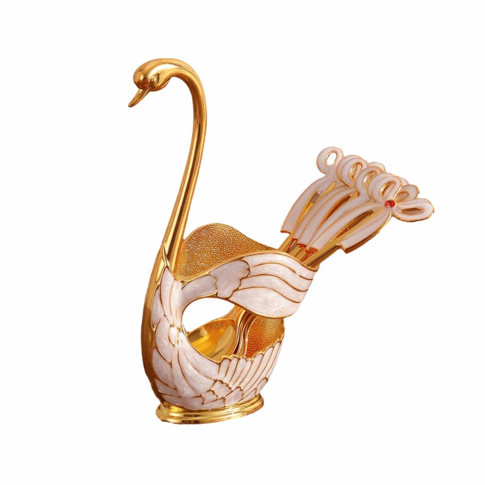 6 Pieces Coffee Spoon Set Swan Base Holder Stainless Steel Spoons Dessert Spoon Set Fruit Dessert
