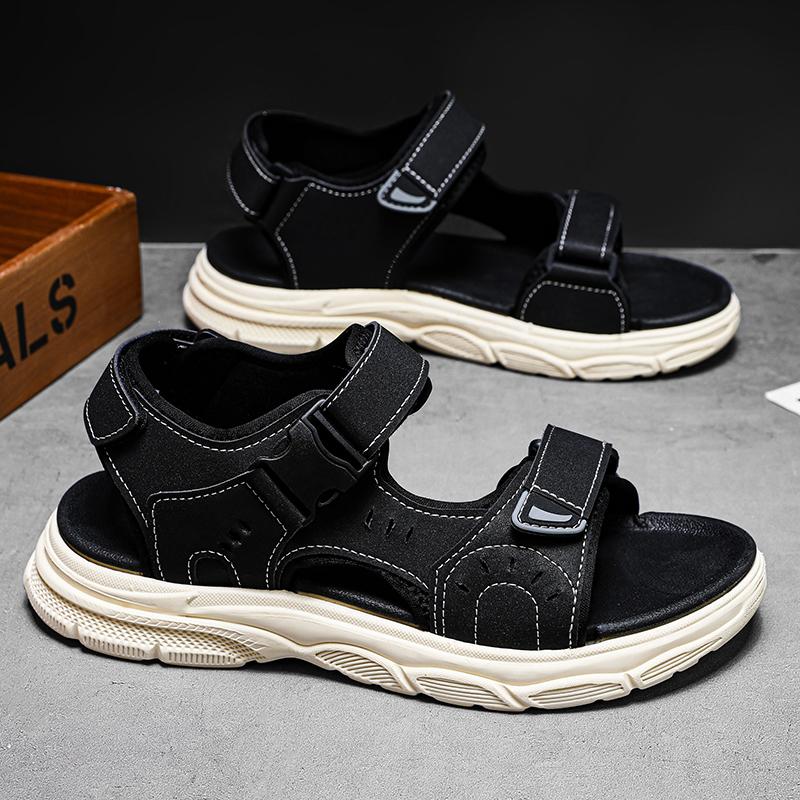 

Mens Sandals 2025 Summer Lightweight Comfortable Sandals Men PU Leather Casual Beach Walking Sandals Non Slip Size 39-45 45 чорний білий колір