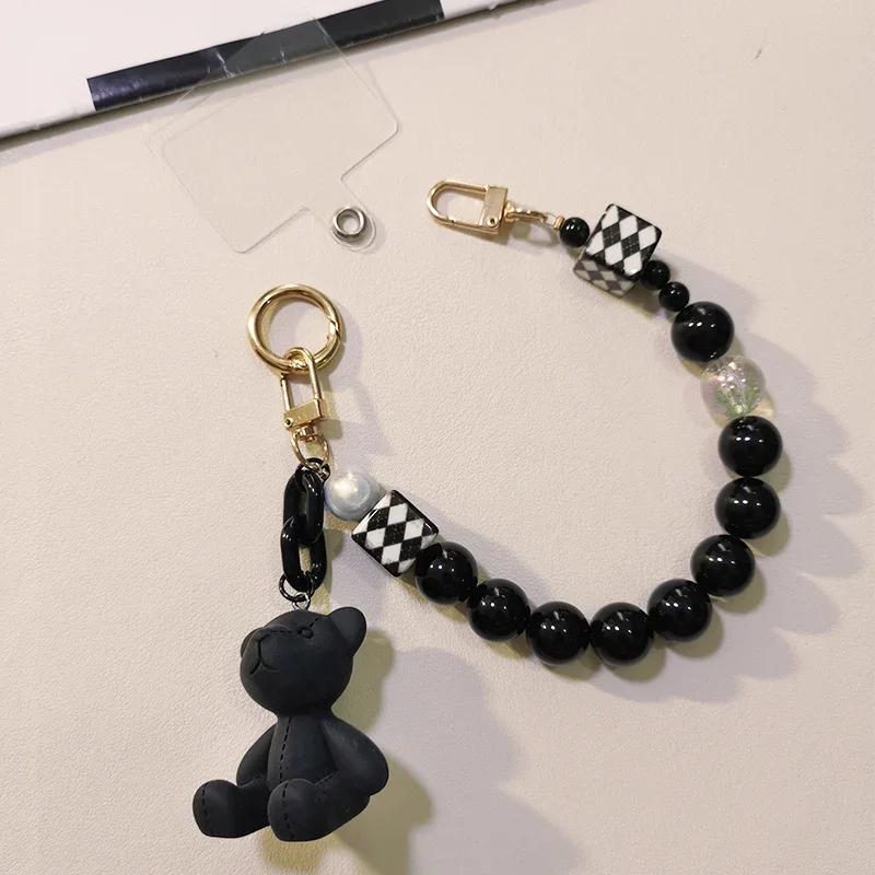 Lock Chain Line with Clip for Women's Crystal Round Bead Bracelet Pendant Mobile Phone Lanyard Wrist Rope Manual Bead Lanyard