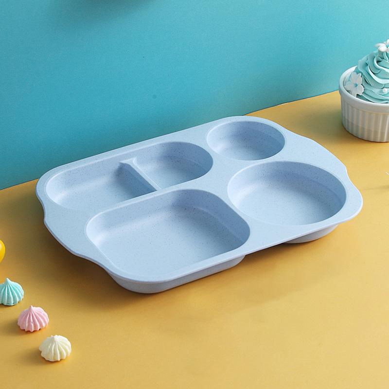 Cute Wheat Straw Divided Plate, 3-Compartment, Drop-Proof, Heat-Resistant - Perfect for Home or Kindergarten Baby Meals