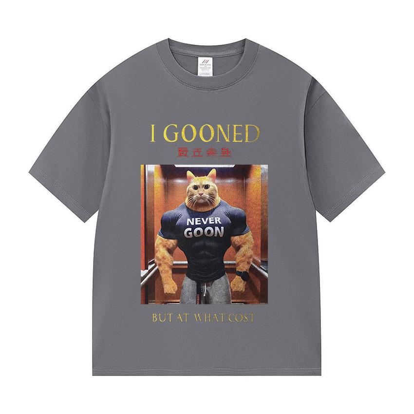 Japanese I Gooned But At What Cost Funny Cat Meme T Shirts Men's Vintage Fashion Cotton Short Sleeve T-shirt Unisex Streetwear