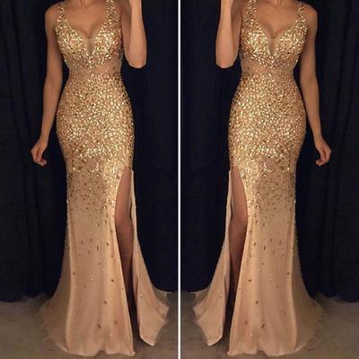 Deep V-neck Sleeveless Waist Tight Hip Wrap Bodycon Dress Women Split Fishtail Hem Sequins Evening Party Maxi Dress Wedding Clothing