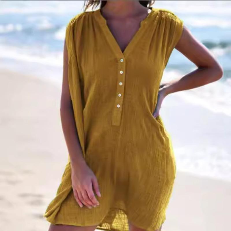 Summer sexy dress, sexy V-neck semi-cardigan sleeveless dress