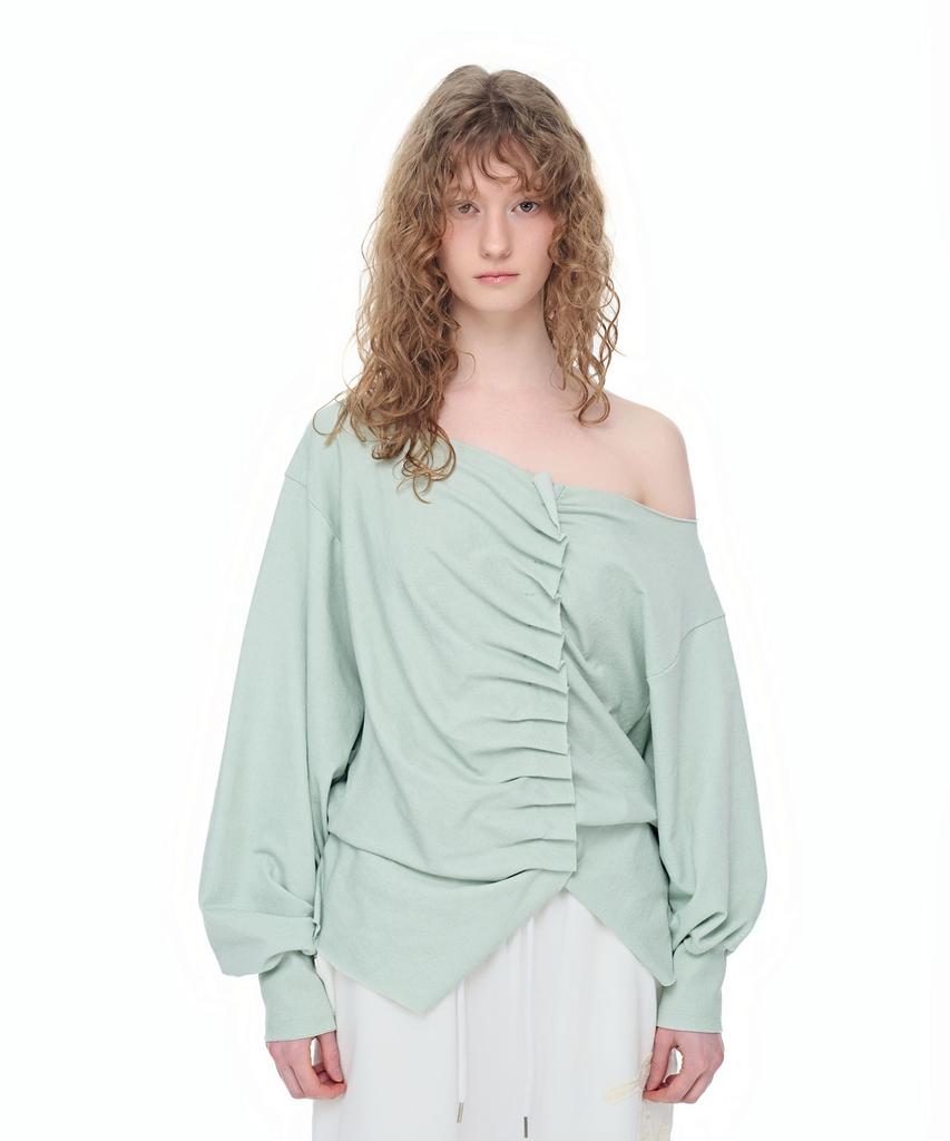 AEGO FREEDOM LAB Drape Tuck Off-Shoulder Top_Mint Green