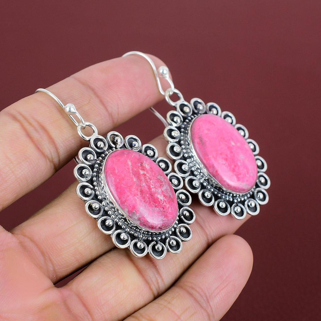 Thulite Earring 925 Sterling Silver Earring Handmade Jewelry Genuine Gemstone Earring Thulite Jewelry Designer Earrings Anniversary Gifts