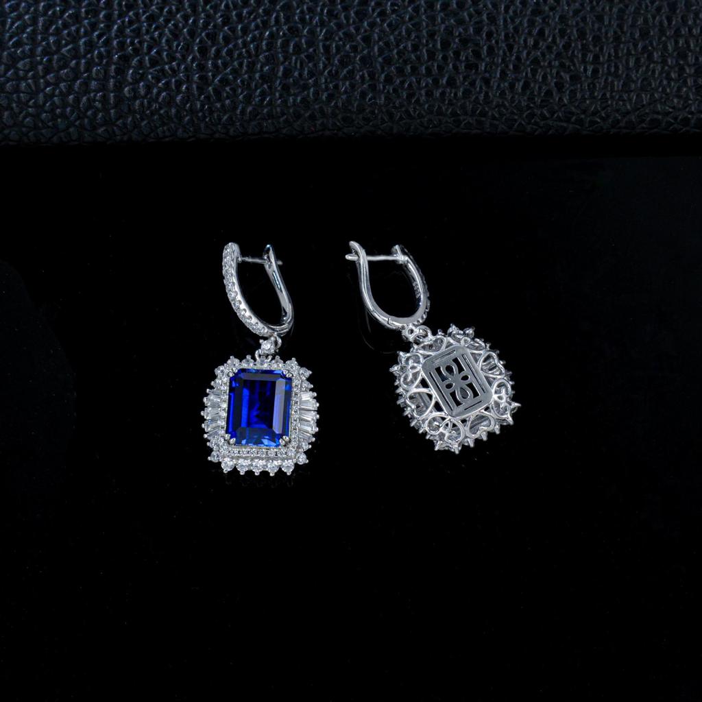 Elegant Long Dangle Earrings: S925 Sterling Silver with Rich Royal Blue Cultured Sapphire.