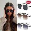 3pcs Square Metal Half Frame Sunglasses Rice Nails Double Beams Gradient Lens Casual Trend Eyewear