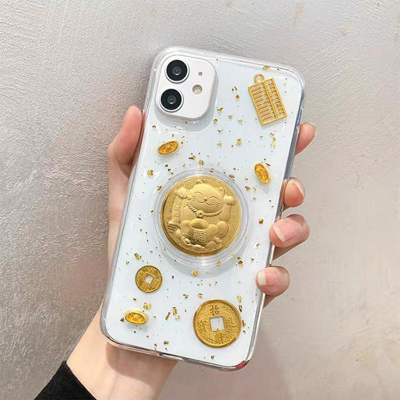 Ins Style New Year Gold Coin Yuanbao Phone Case for Apple 16 Pro Abacus for IPhone15 Promax Money Cat