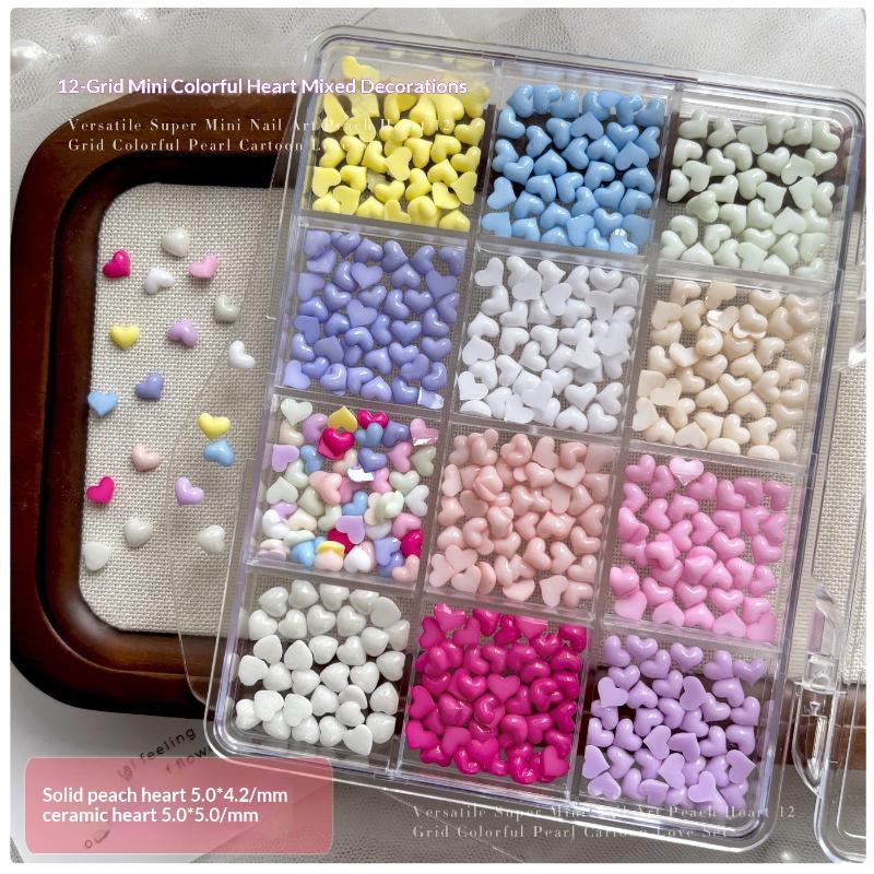 12 Grid Mixed Colorful Mini Heart Nail Jewelry Nail Charms Nail Accessories Nail Art Nail Decoration Diy Nails Parts