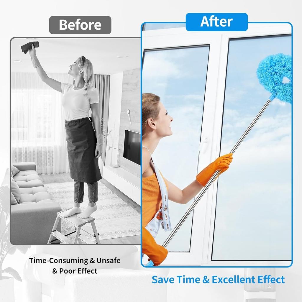 360 Electrostatic Dust Duster Telescopic Flexible Stainless Steel Household Feather Duster Cleaning Tool Microfiber Dust Brush