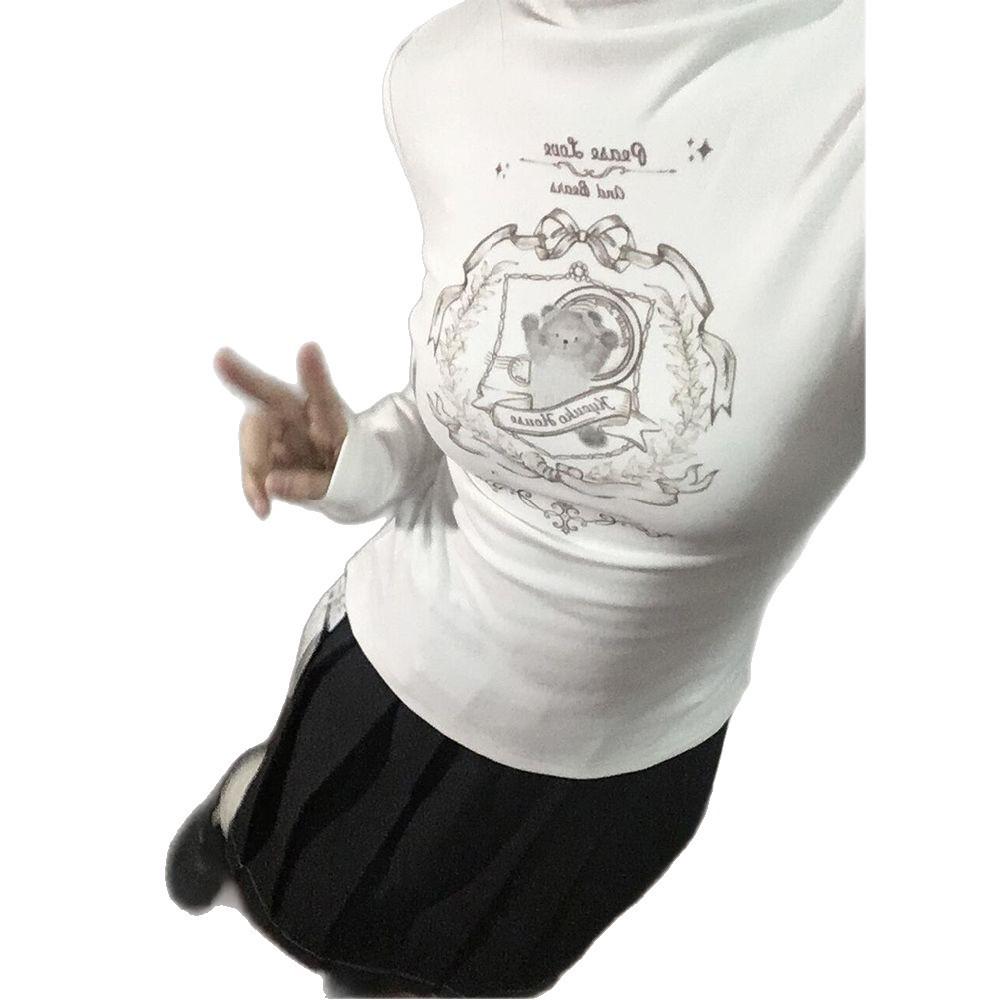 Women's Spicy Girl Half-High Collar Fleece T-Shirt - Slim Fit, Long Sleeve, Autumn/Winter Top
