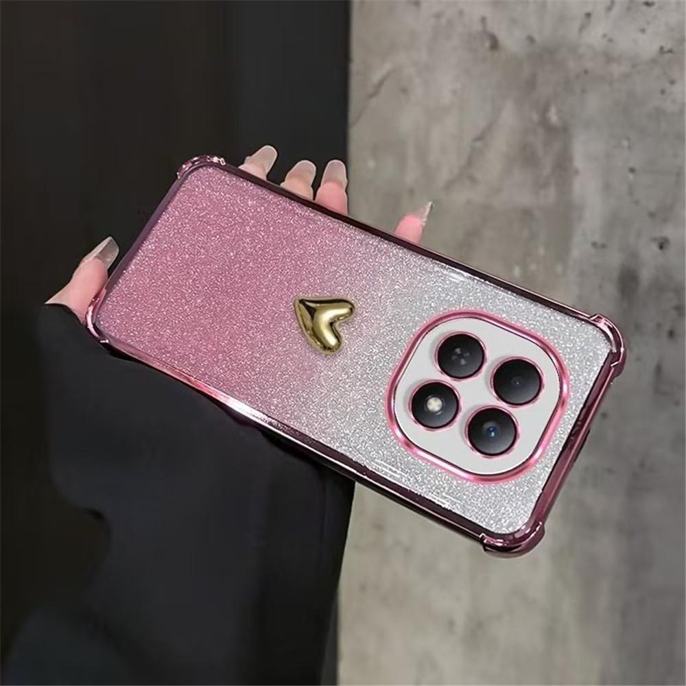 Plating 3D Love Heart Phone Case For iPhone 17 16 15 14 13 12 11 Pro Max Plus 17 Air Gradient Glitter 4-Point Anti Fall Cover