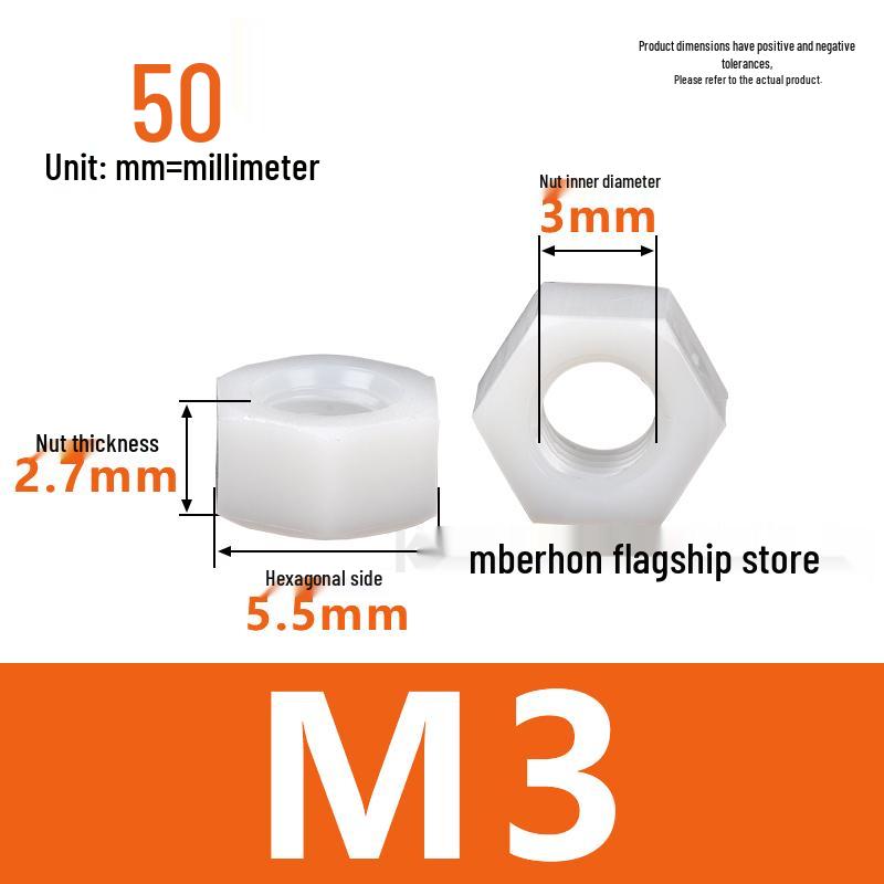 Nylon Hex Nut & Cap Set: White Plastic Nut, Black Screw Cap (M2-M12)