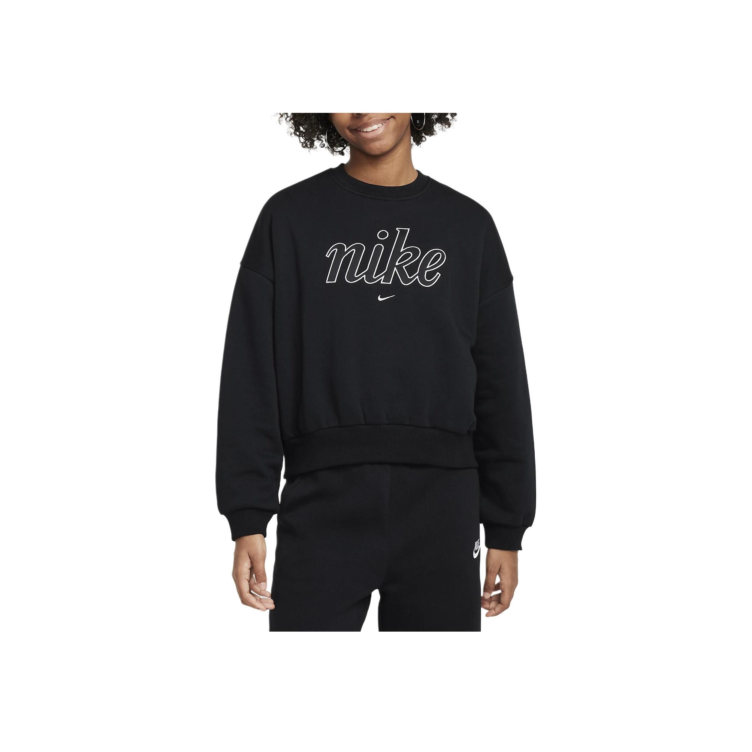 

Nike Sportswear Club Fleece Lightweight Soft Warm Embroidered Logo Crewneck Long Sleeve Kids Tops Black White FZ5566-010 XL