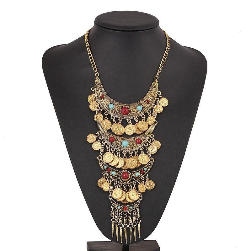 

Этнический стиль многослойное ретро ожерелье с бахромой из монет, аксессуары длинная цепочка на ключицу