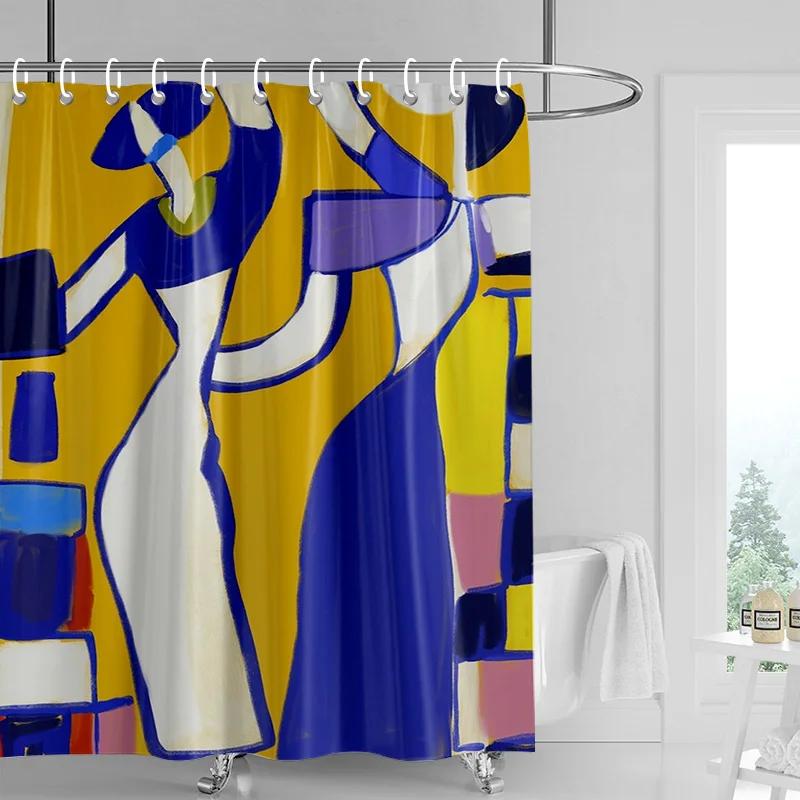 Abstract Cubist Shower Curtain - Bold Yellow Face With Red & Blue Accents, Waterproof With Grommets, Modern Art Bathroom Decor