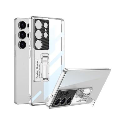 Electroplated Transparent Clear Holder Phone Case for Samsung Galaxy S25 S24 Ultra Bracket Anti Fall Protective Cover