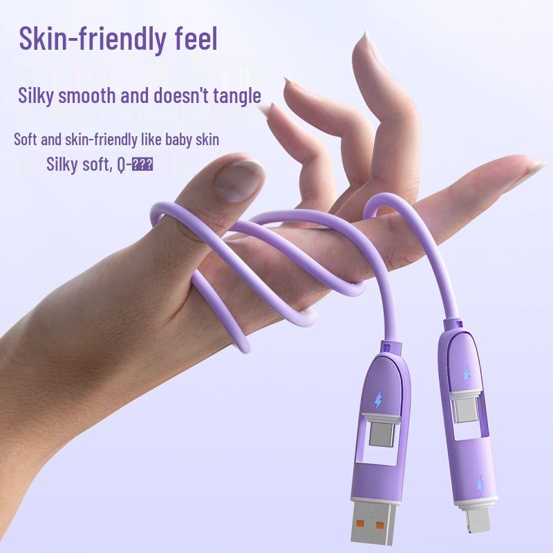 4-in-1 100W Silicone Charging Cable for Apple & Huawei - Type-C Fast Data & Flash Charge