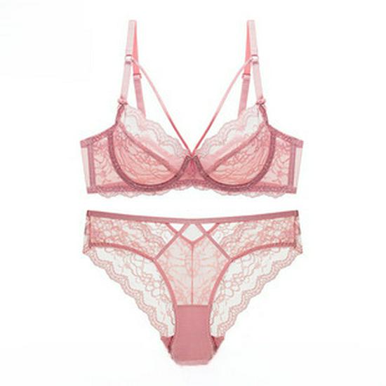 European & American Lace Lingerie: Ultra-Thin Transparent Half-Cup Bra Set for Large Breasts, Anti-Sagging, Plus Size