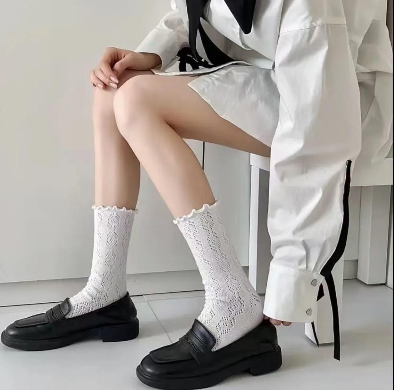 

Женские летние сетчатые кружевные носки - Дышащие, однотонные, модные, универсальные, хлопковые One Size белый