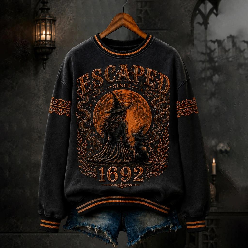 Women's Halloween Print Pullover Neck Long Sleeve Top