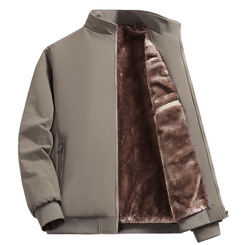 Men's Plus Size Fleece-Lined Cotton Padded Jacket - Thick Stand-Up Collar Casual Coat