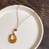 Large cream circle resin necklace women's retro long design neck chain niche accessories