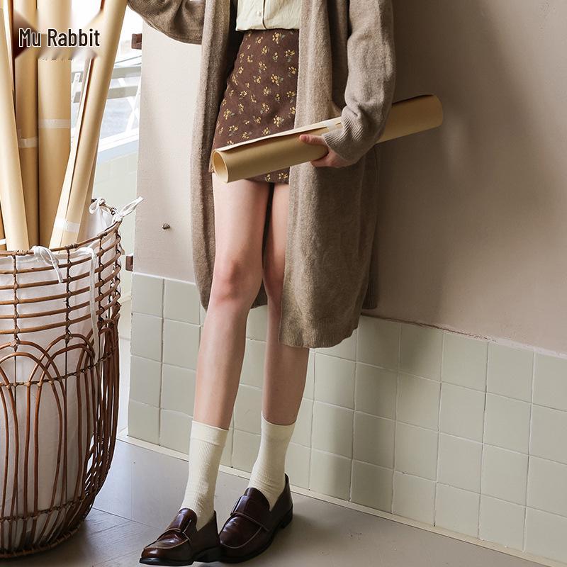 

Новая корейская ретро-цветочная вельветовая мини-юбка А-силуэта с высокой талией M кофейный